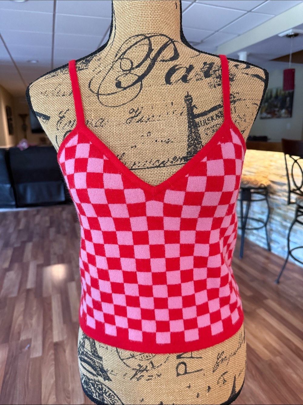 Pretty Garbage size medium pink and red checkered sweater feel tank top